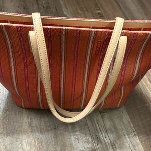 Coach Orange and Tan Striped Tote